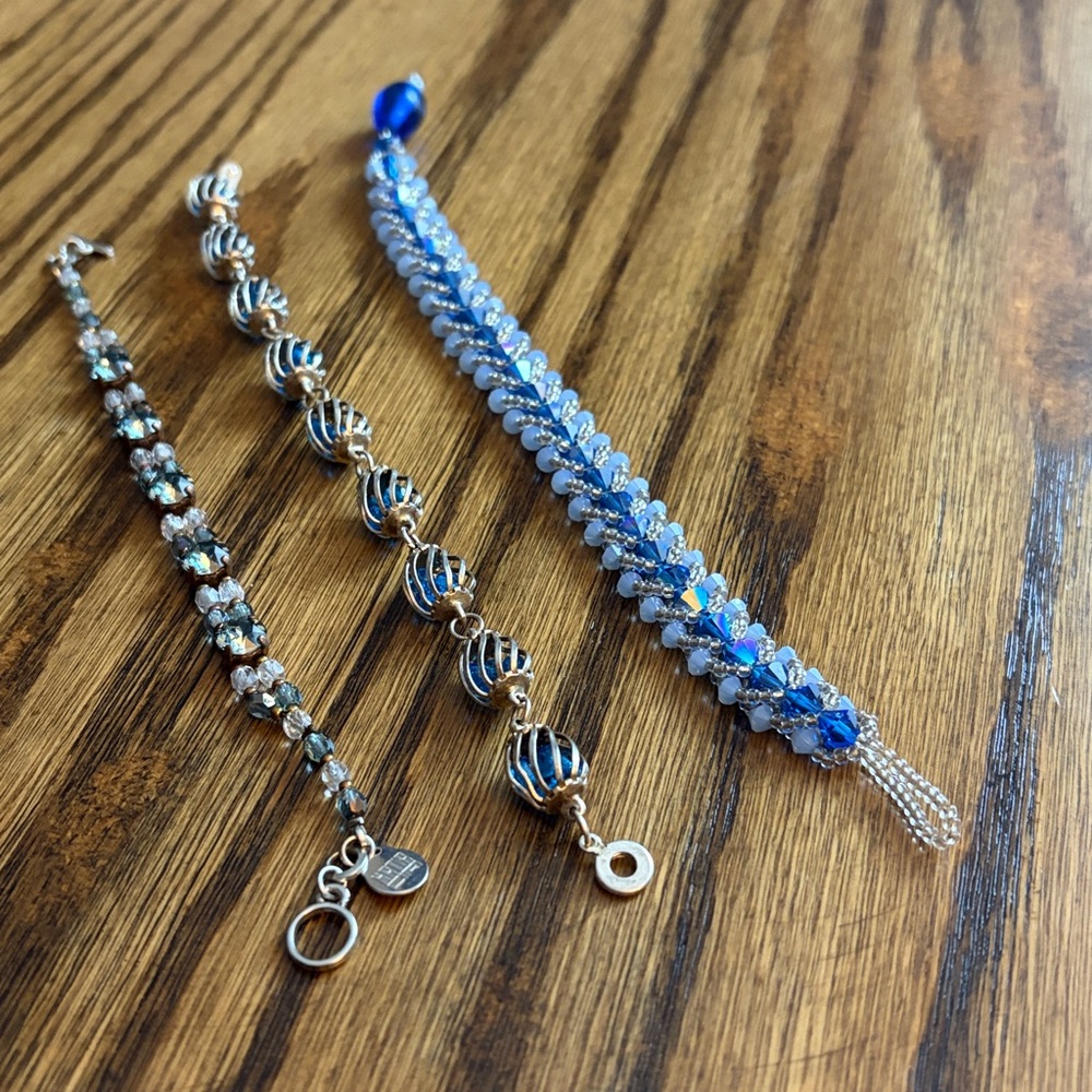 Blues Bracelet Bundle LOT of 3 silver, gemstones,  beads, shades of blue